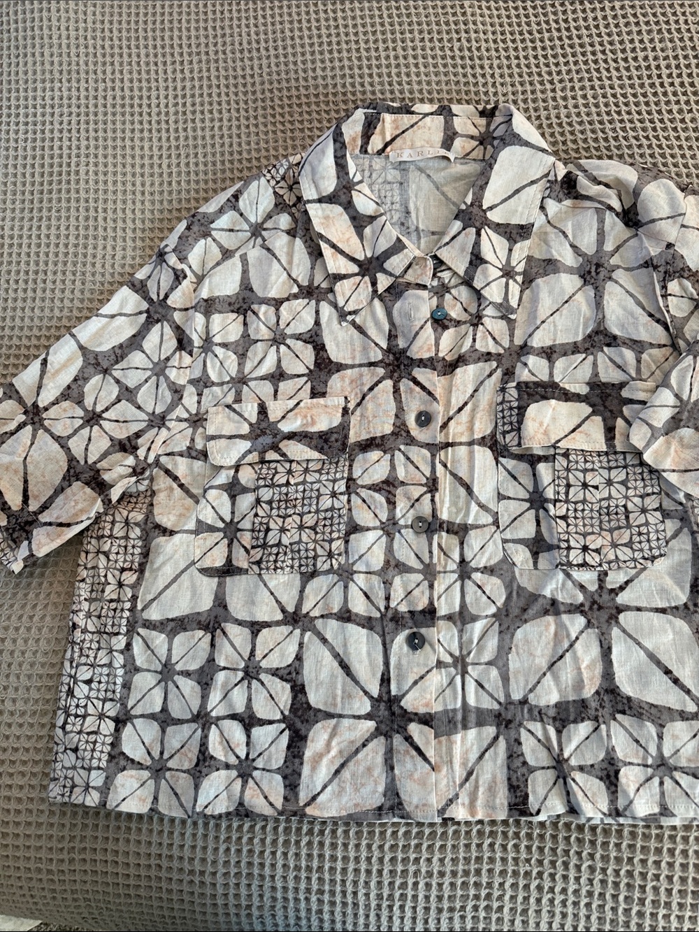 Karlie Cream & Brown Patterned Lightweight Shirt Jacket